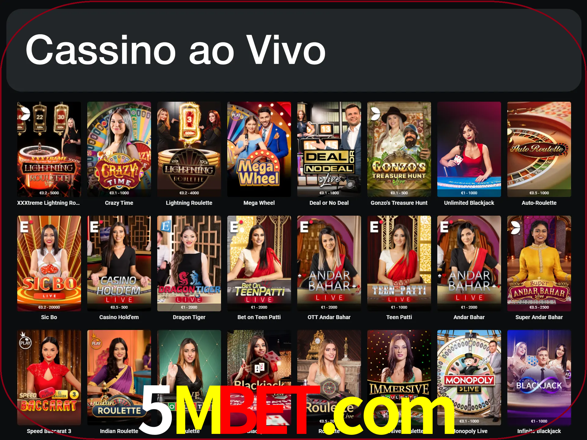 Jogue jogos de cassino com um verdadeiro dealer.